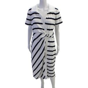 Tanya Taylor Women's Short Sleeves Button Down Midi Dress Striped Size XL